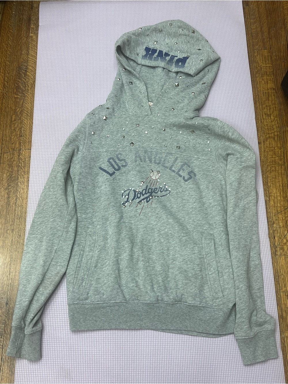 Los Angeles Dodgers Gray Hoodie Sweatshirt with Stud Detail